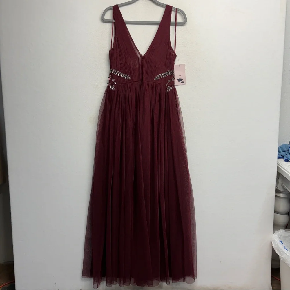 NWT Anthropologie BHLDN Isabel Formal Maxi Dress 10 Floral Sequin‎ Tulle Red - Picture 4 of 11